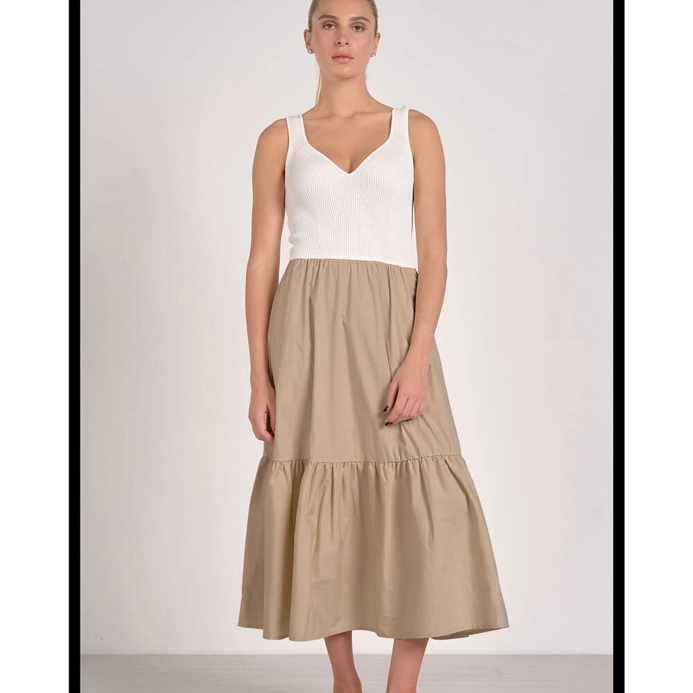 New Elan Rhodes dress sand & white combo size L - Picture 3 of 7